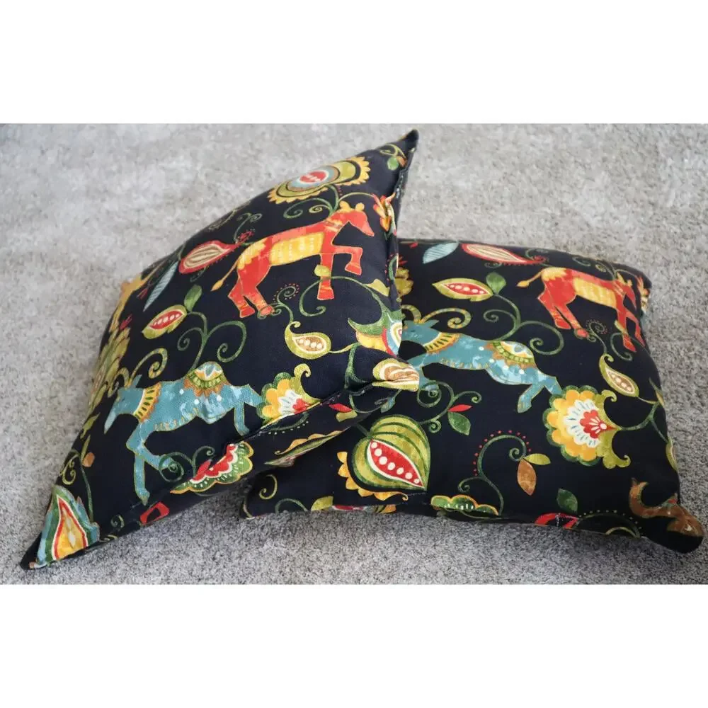 LARGE Camel Horse Pony Pillow Set of Two Colorful Whimsical Tapestry 20X20 Fairy